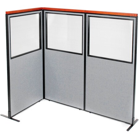 Interion By Global Industrial Interion Deluxe Freestanding 3-Panel Corner Divider w/Partial Window 36-1/4inW x 73-1/2inH Gray 695037GY